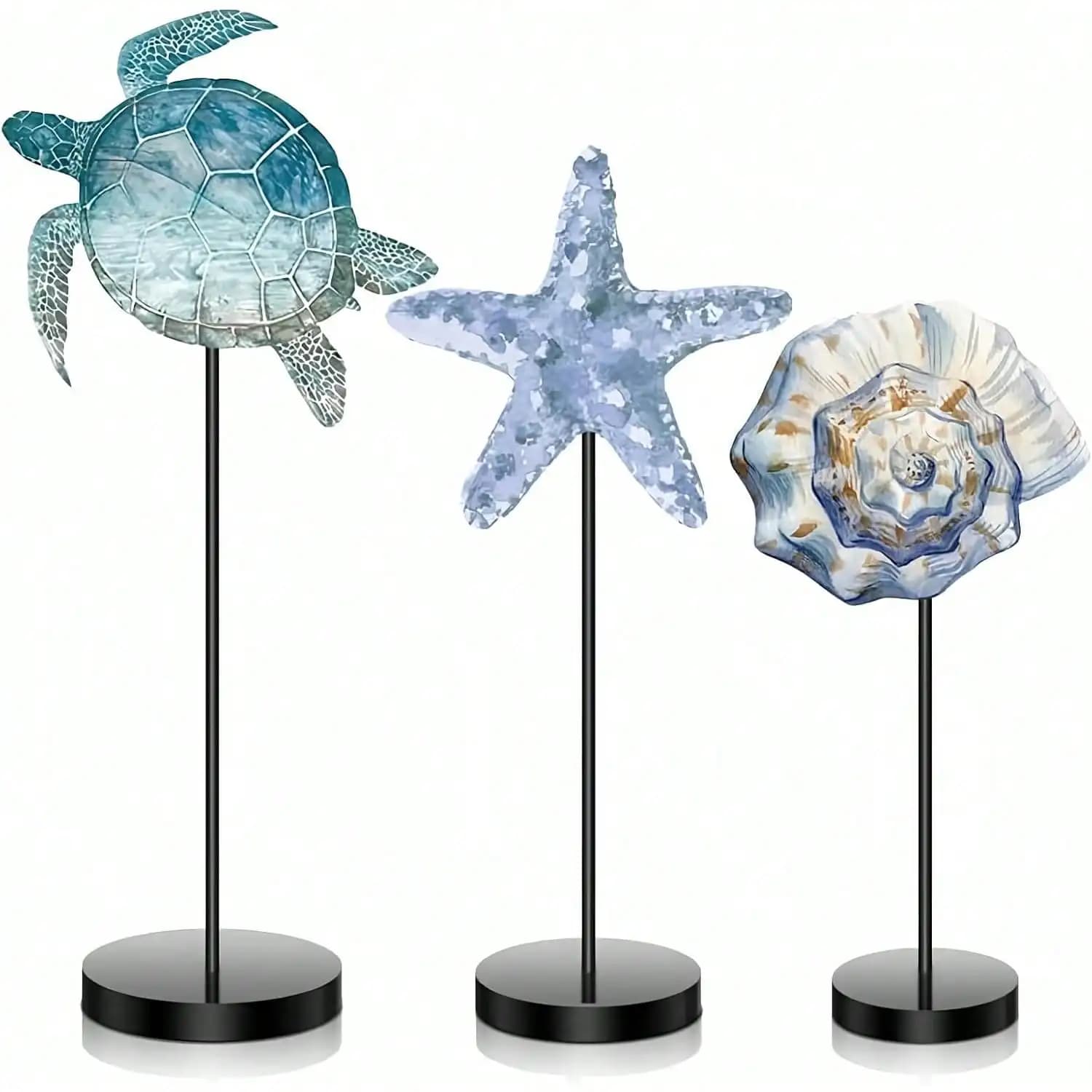 3 Pcs Sea Table Decor Coastal Turtle Starfish Decor Ocean Beach Centerpieces Nautical Standing Block Wooden Centerpiece Sign fo