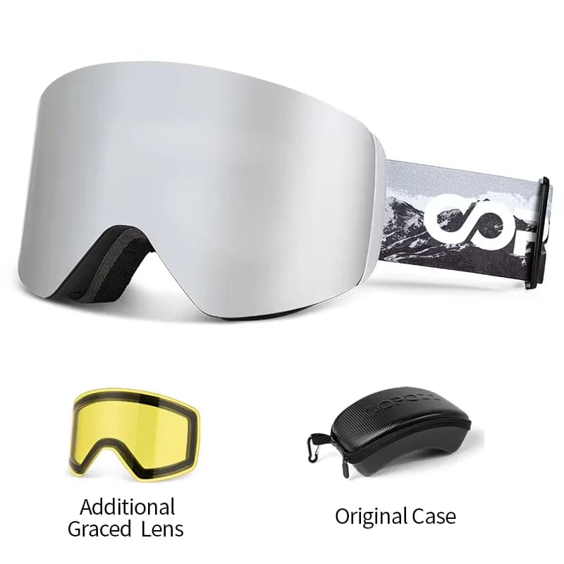 COPOZZ OTG Occhiali da sci Maschera da snowboard per uomo Donna Custodia per lenti gialle Kit di occhiali Protezione UV400 cilindrica Occhiali da neve per adulti