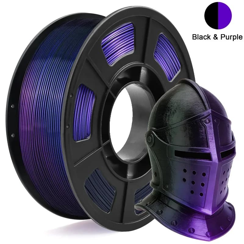 Silk PLA Dual Color Filament 1.75mm 3D Printer Filament, Coextrusion Black Purple Metal-Like Shiny PLA Filament, 250g (0.55lbs)