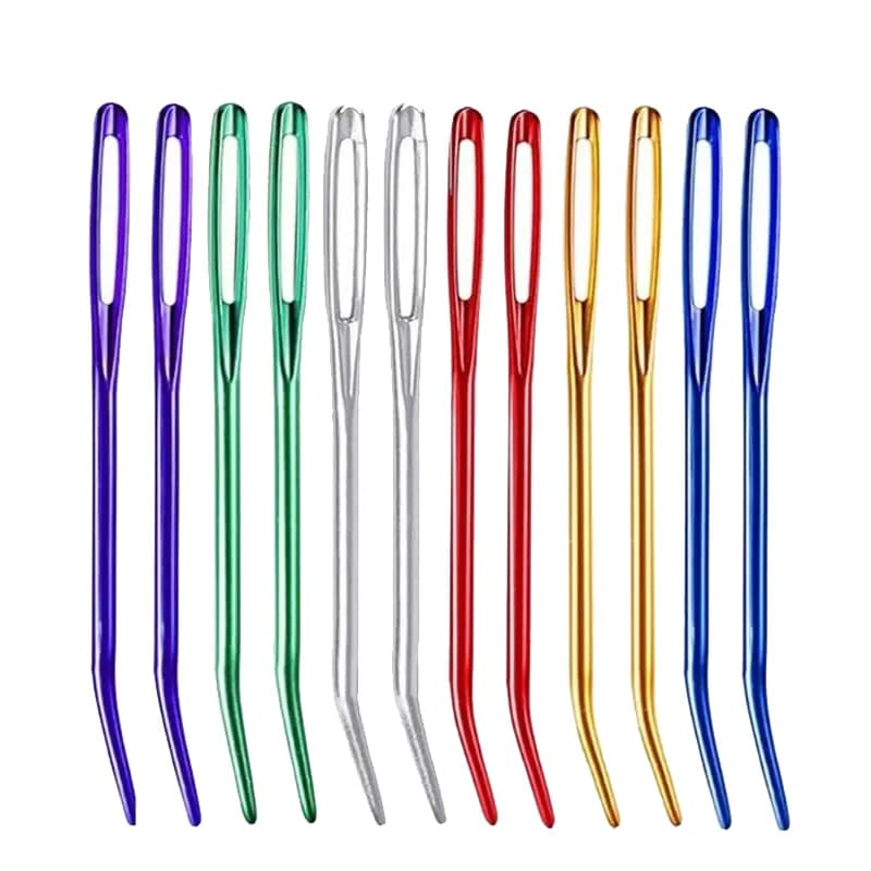 2 pezzi di alluminio punta piegata aghi per uncinetto arazzo rammendo ferri da maglia artigianato fai da te cucito grande occhio piegato ago filato strumento di tessitura