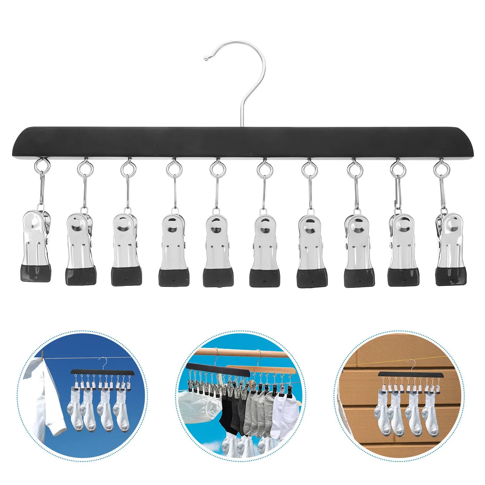 10 Clips Laundry Hanger Real Wood Multi-Function Clothes Drying Rack Socks Bras Underwear Socks Hanger Organizer for Home Dorm