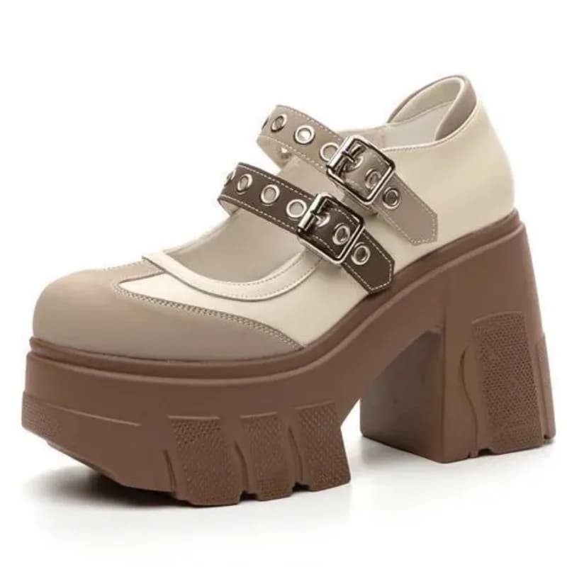 Mary Jane Scarpe Donna Primavera Autunno Stivaletti Scarpe Nuove donne in vera pelle Tacchi alti Color Block Scarpe da ragazza con plateau da 11 cm