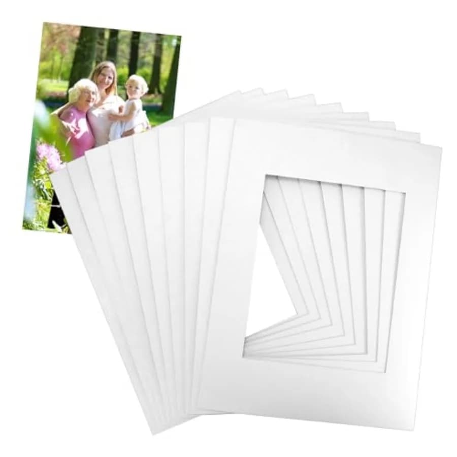 QWORK12x16 Picture Mats Cut for 8x10 Photo, 10 Pack White Double Mat Picture Matboard - Pre-Cut Mat Board Show, Bevel Cut Matte