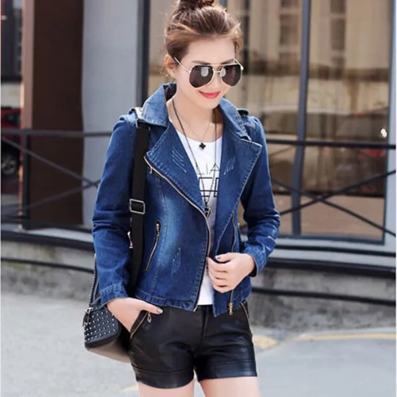 Giacca Corta in Denim da Donna Primavera Autunno Blazer con Cerniera Slim Casual Top Giacca in Jeans Blu Antivento Femminile Nuovo