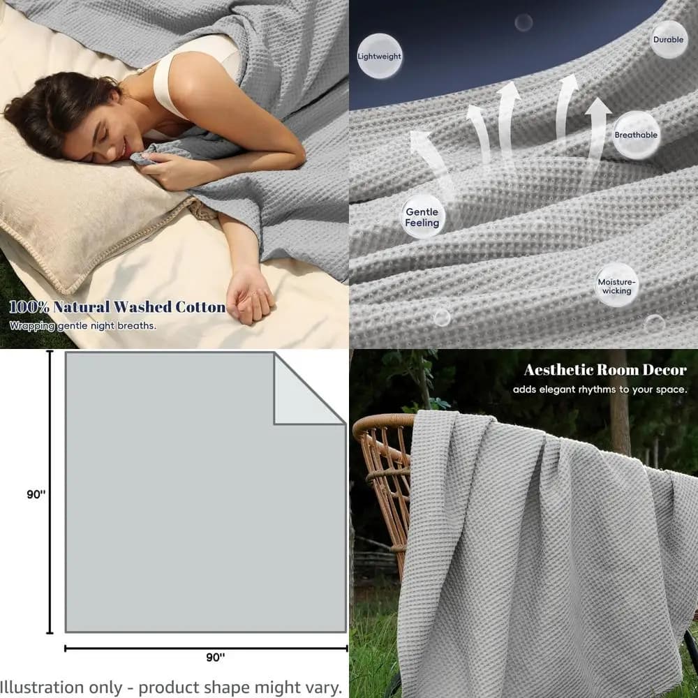 Coperta queen size in tessuto waffle di cotone: leggera, traspirante, traspirante per letto o divano, ideale per il tempo freddo