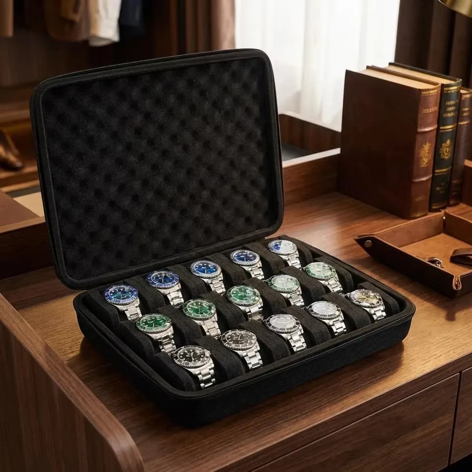 Custodia portatile rigida per orologi, scatola da viaggio per orologi di grandi e piccole dimensioni, con cuscino in morbida schiuma e scomparto portaoggetti