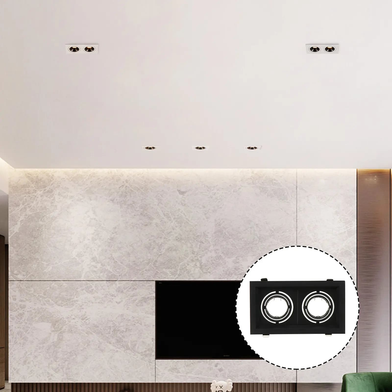 1 Pezzo Faretto da Soffitto LED a Doppia Testa Regolabile con Anello di Montaggio in Lega di Alluminio e Plastica per Illuminazione Incassata Gu10 Mr16