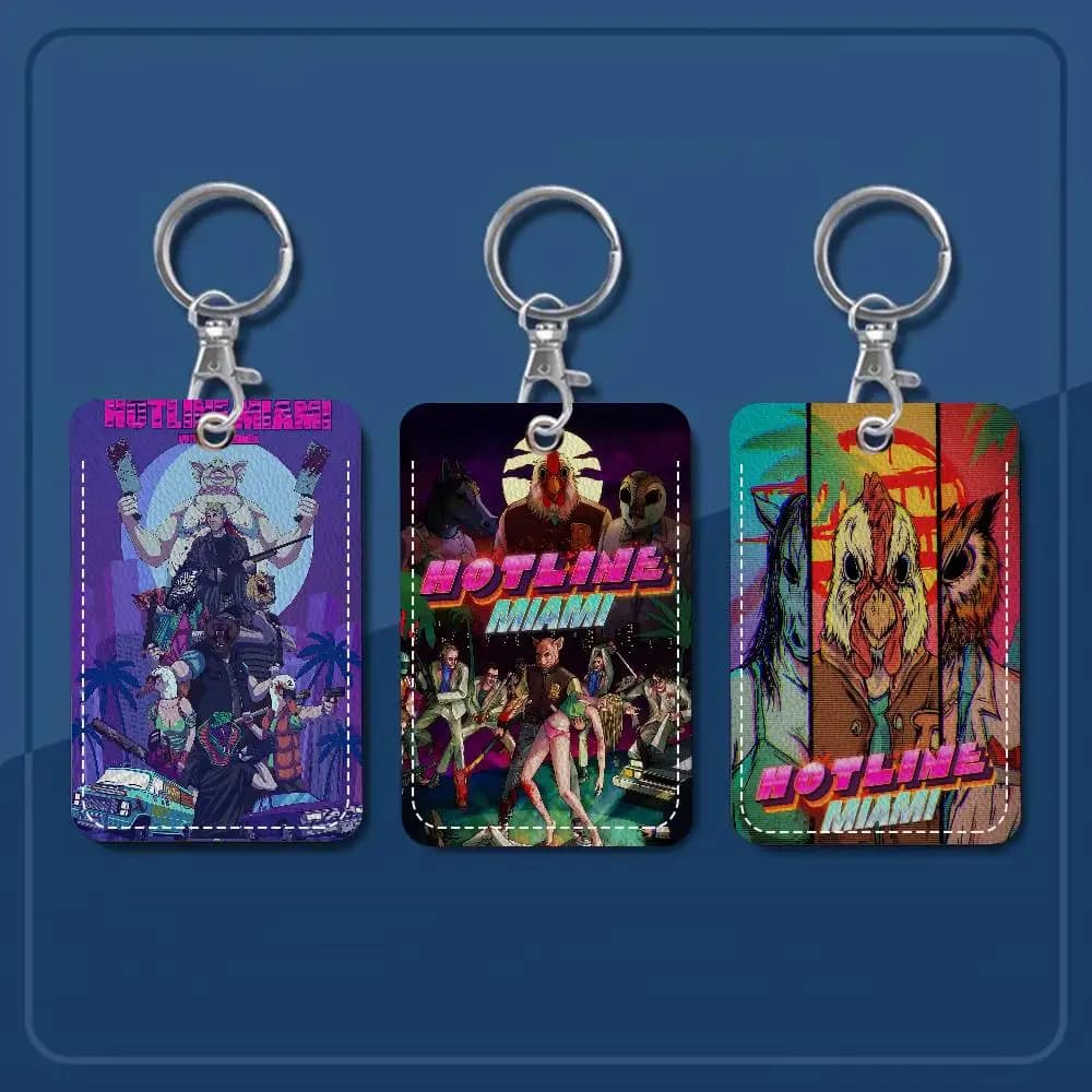 Classico porta carte di accesso in PU stile gioco d'azione H-Hotline M-Miami con portachiavi - Protezione esecutiva per carte bancarie, metropolitana