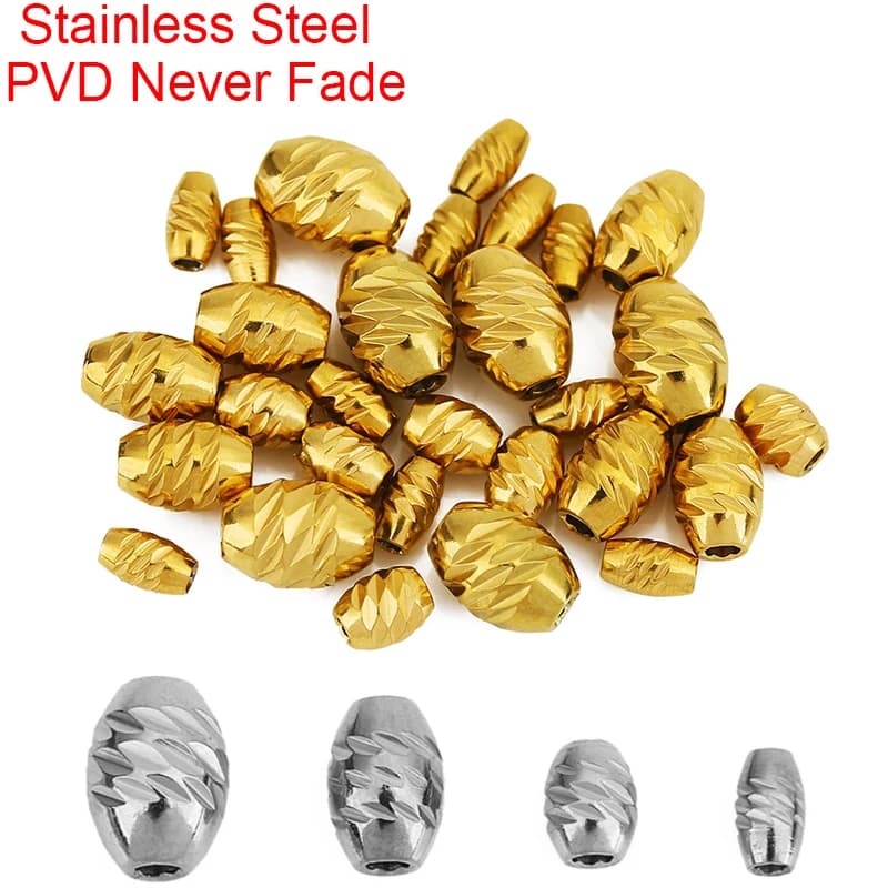 10 pezzi 5 7 8 mm non tramonterà mai perline in acciaio inossidabile PVD perline distanziatrici con foro grande per gioielli fai da te che fanno risultati di collane di braccialetti