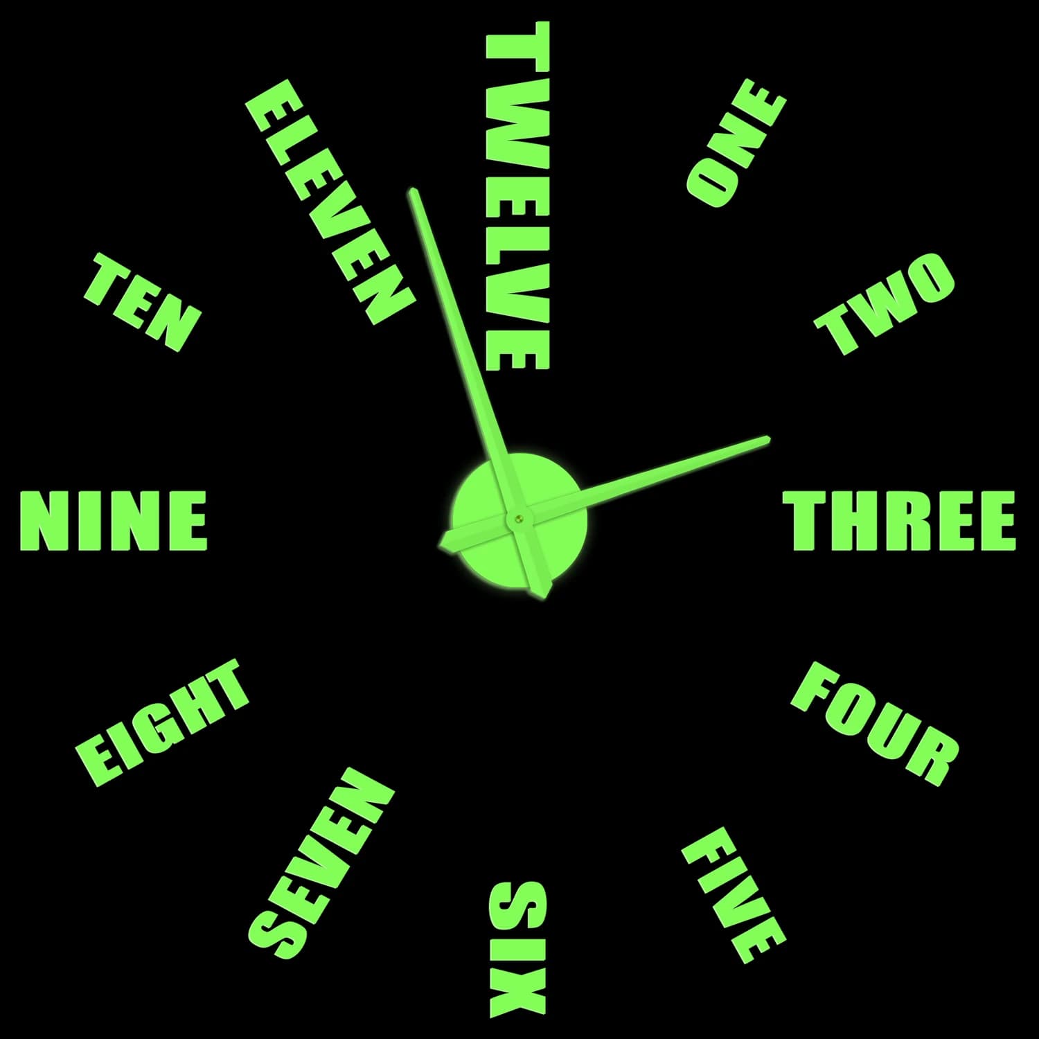 Wall clock with English letters and numbers that lights up in the dark for living room, home decoration accessories, self-adhesive tea watch without frame