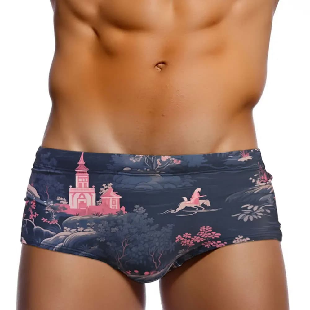 Costume da bagno da uomo con stampa subacquea, modello a vita bassa, taglio europeo e americano, per piscina e mare UXH621