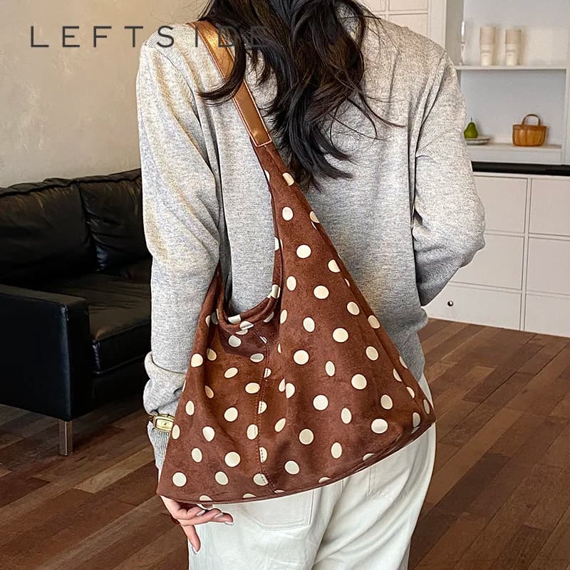 LEFTSIDE Women Polka Dot Hobo Shoulder Bag Soft Large Capacity Vintage Casual Daily Hobo Bags 2026 New Trend Fashion Handbags