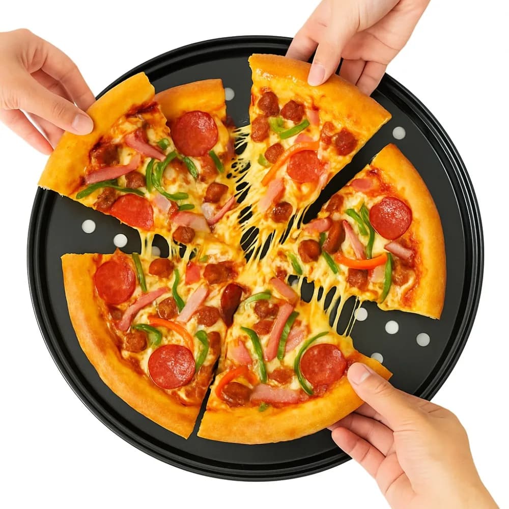 Carbon Steel Perforated Pizza Pan Set 9/10/11/12/14 Inch Non Stick Pizza Baking Tray Round Mupti Purpose Baking Tools
