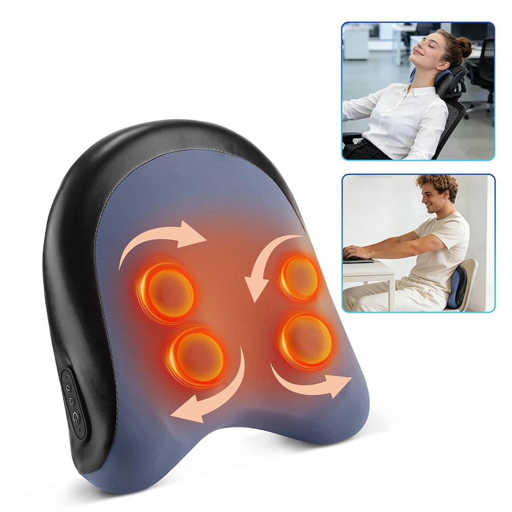 Massaggiatore per la schiena portatile senza fili Supporto per la colonna vertebrale Cuscino lombare elettrico Rilassamento per ufficio per auto 30 ℃ Impacco caldo a luce rossa