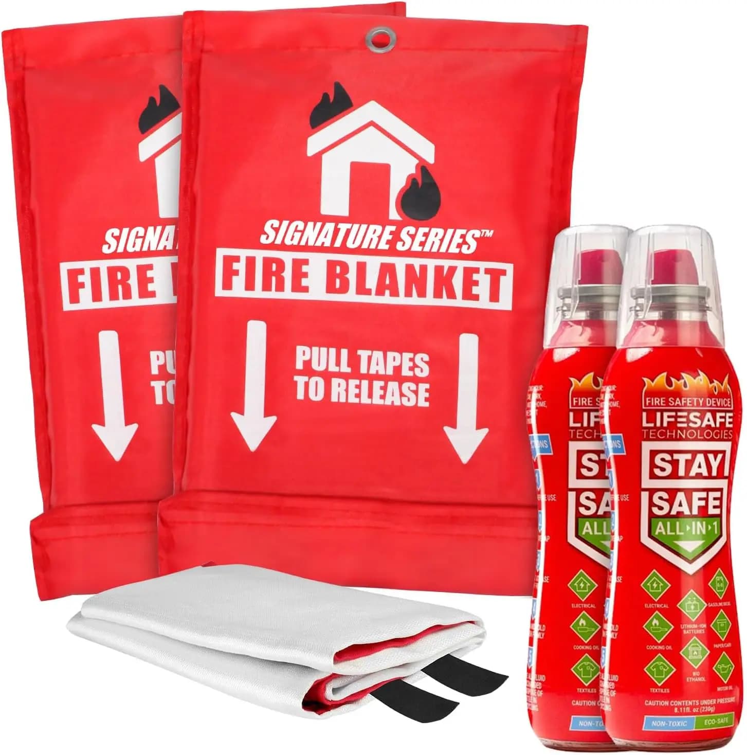 Estintore Portatile Tutto-in-Uno con Coperta Antincendio | Compatto, non tossico, ecologico per la sicurezza domestica | Confezione da 2