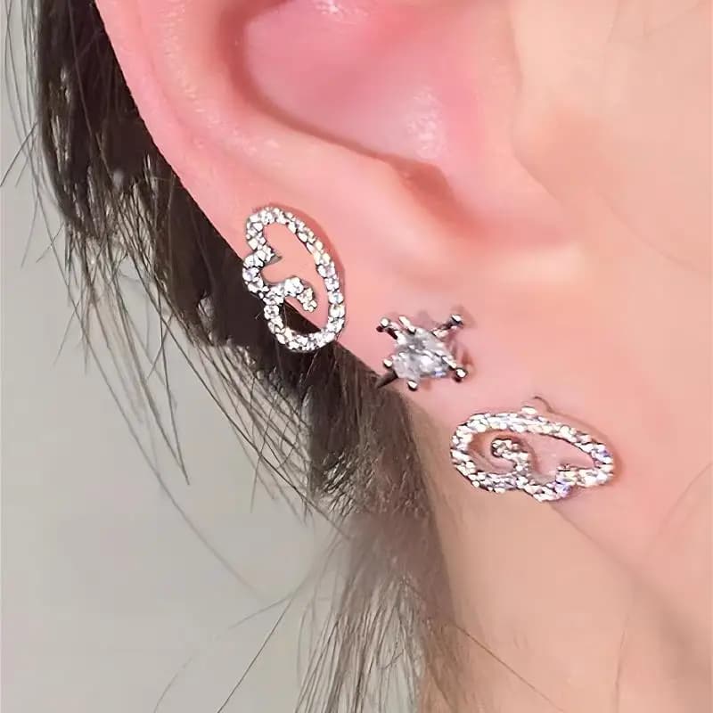 # 3/4 pezzi di orecchini vintage di lusso con ali d'angelo e croce, alla moda e brillanti, per donne e coppie, orecchini a perno personalizzati, gioielli da regalo.