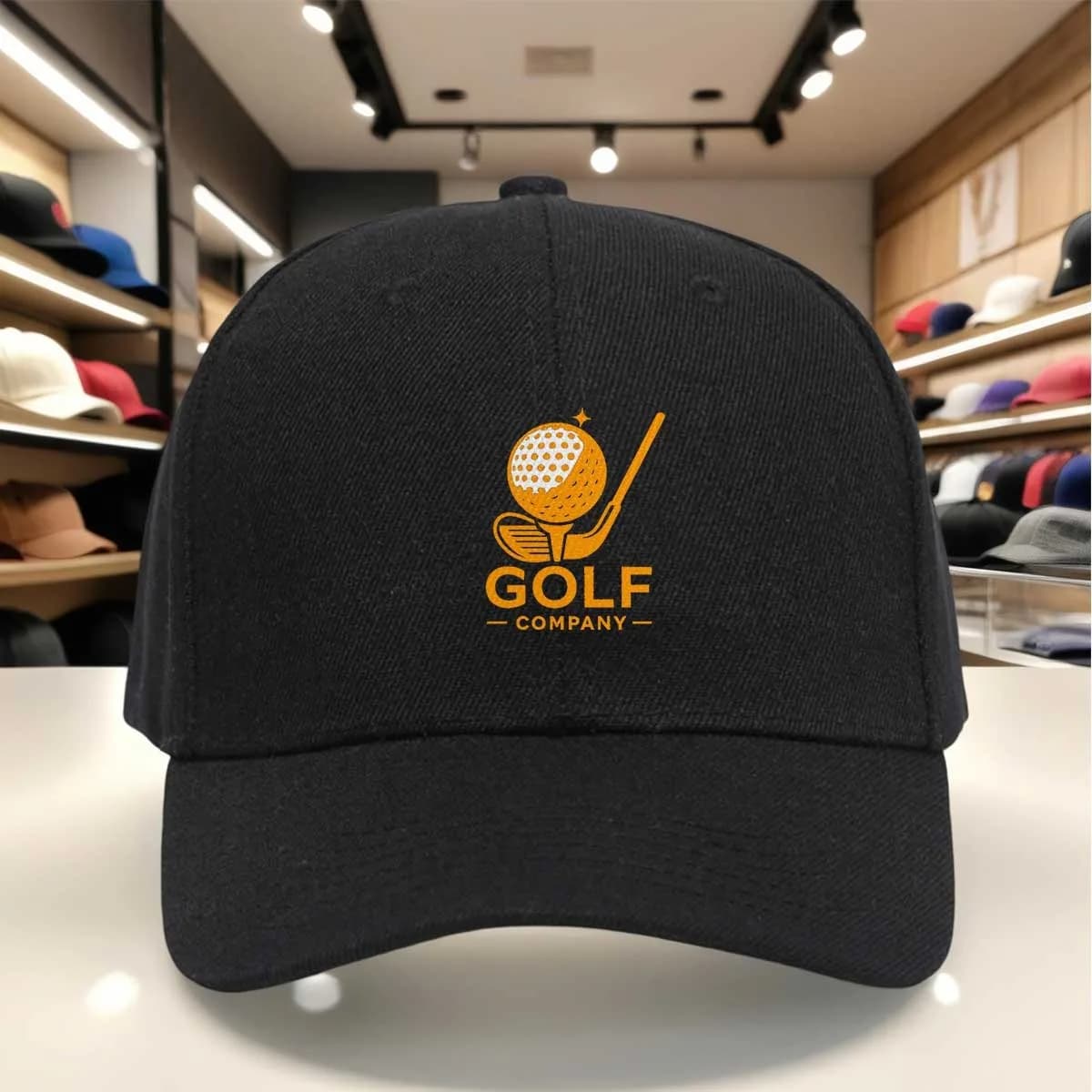 Adjustable Baseball Cap with White Golf Ball Pattern on Bright Orange Background, Classic Dad Hat Style, Breathable Cap