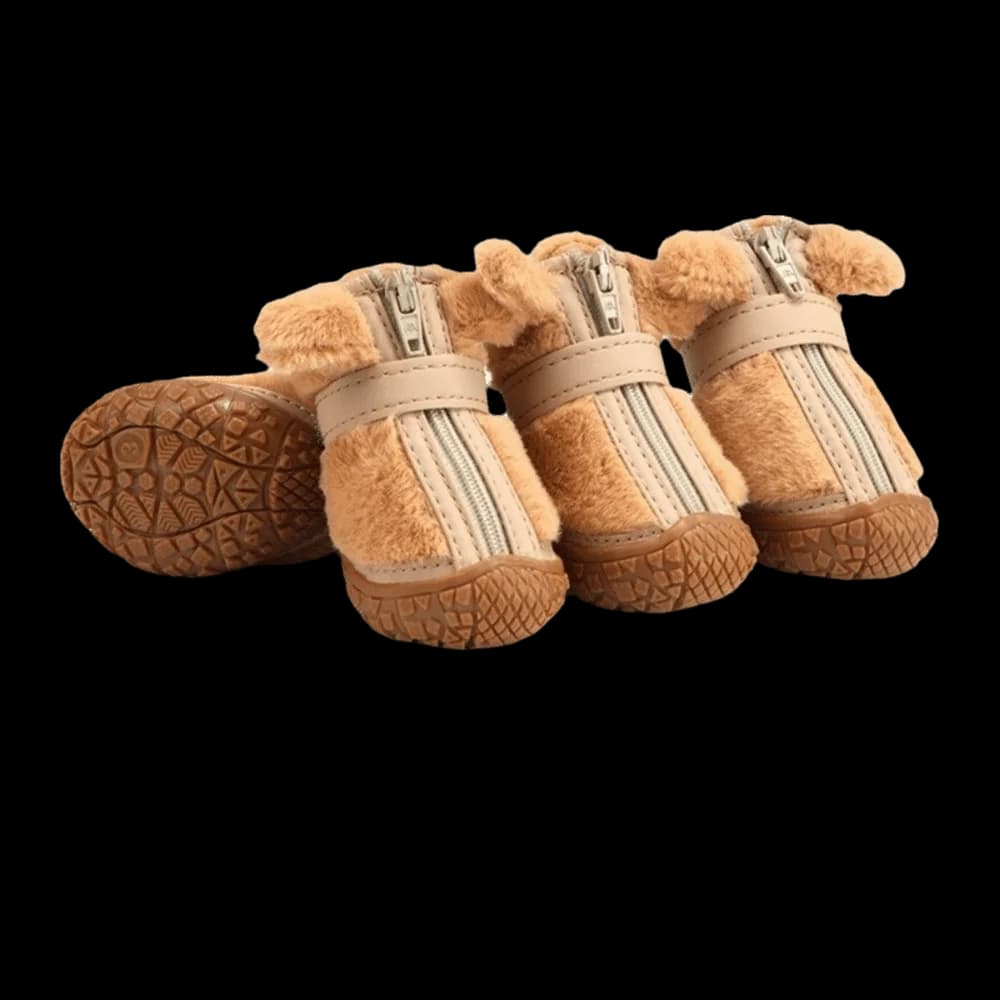 4 PCS/SET Plush Lined Winter Dog Snow Boots Comfortable Warm Anti-Slip Dog Shoes Thickened Soft Bottom Pet Paw Protection Hiking