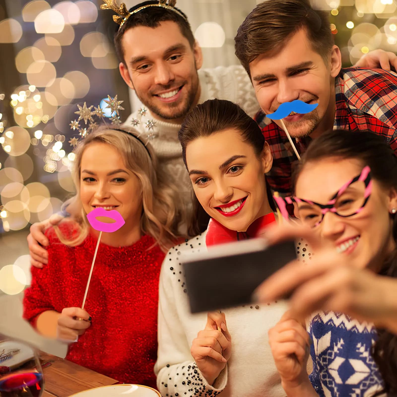 Set di 17 Accessori Neon per Photobooth, Decorazioni per Feste, Bastoncini Portatili e Resistenti per Matrimoni, Compleanni, Eventi e Selfie
