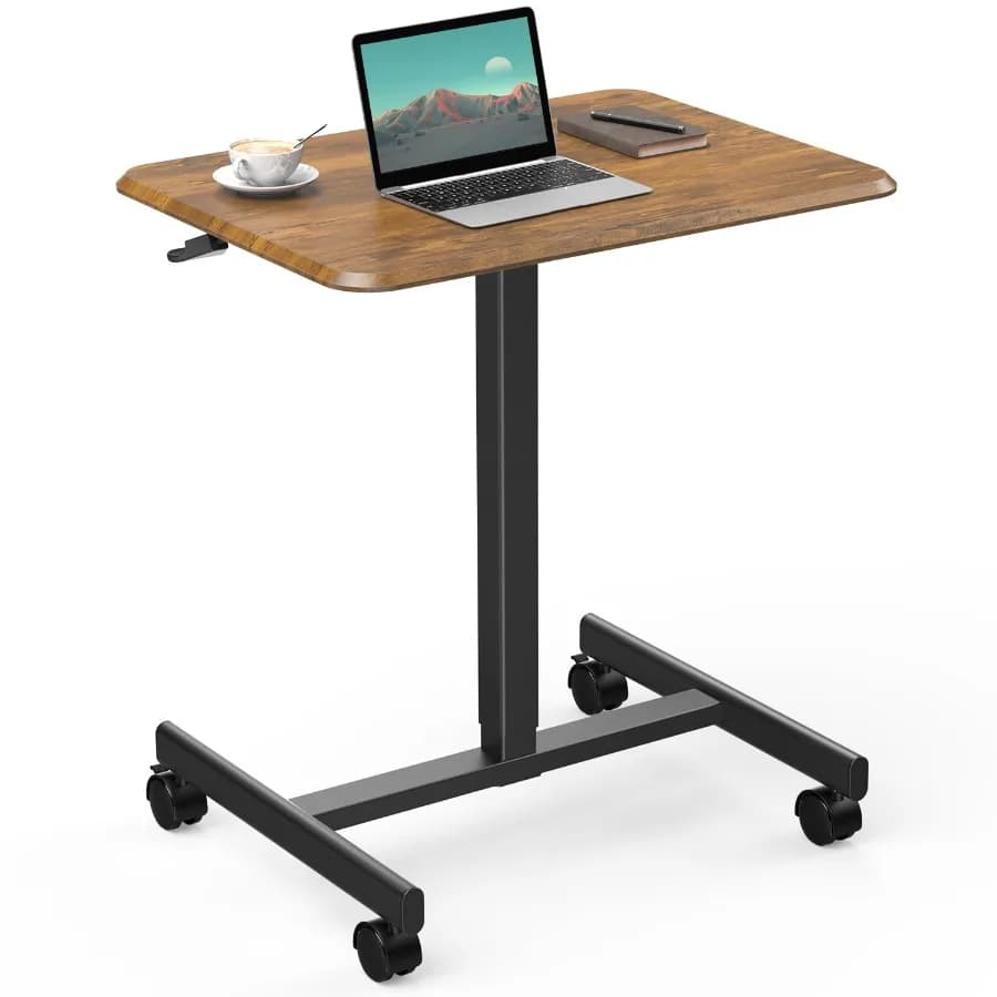 Mobile Laptop Stand Rolling Desk with Adjustable Height for Home Office Brown