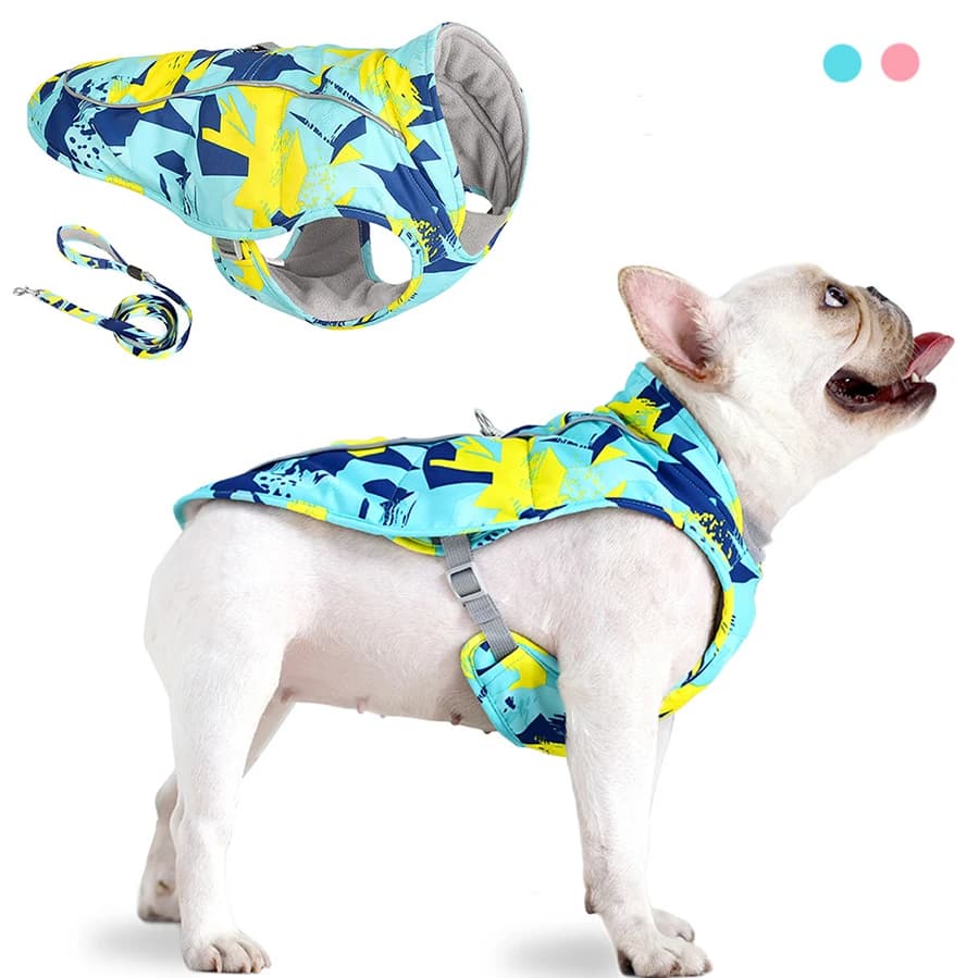 2022 nuovo inverno giacca per cani da compagnia gilet imbracatura impermeabile riflettente cani abbigliamento cappotto abiti caldi vestiti per animali gilet con guinzaglio