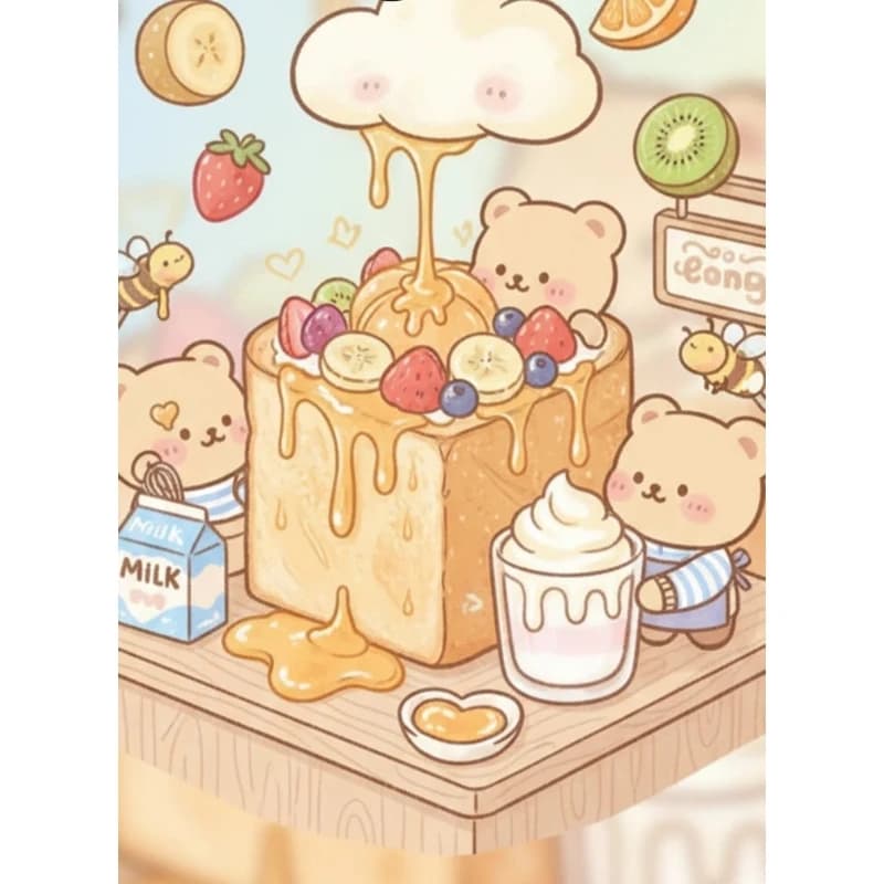DIY 5D Diamond Painting, Cute Honey Toast Bear Art, Hobby Craft for Home Wall Decor, Ideal Gift for Art Lovers