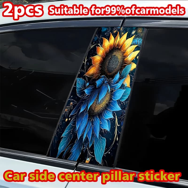 2 car B mount stickers, Twin Sunflowers model, custom scratch resistant adhesives