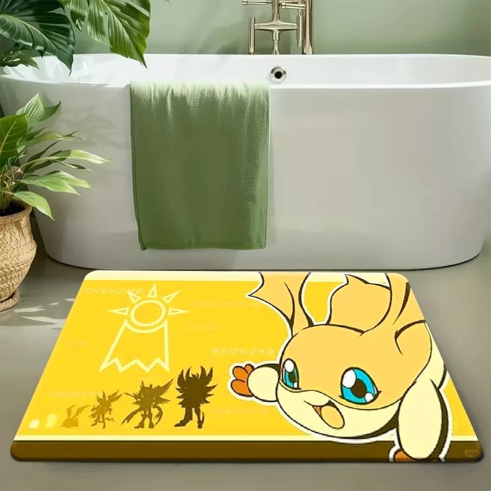 Tappetino da bagno Digimon Adventure Patamon Evolution Line, tappeto da bagno in morbida flanella antiscivolo e assorbente, stampa Anime Crest of Hope