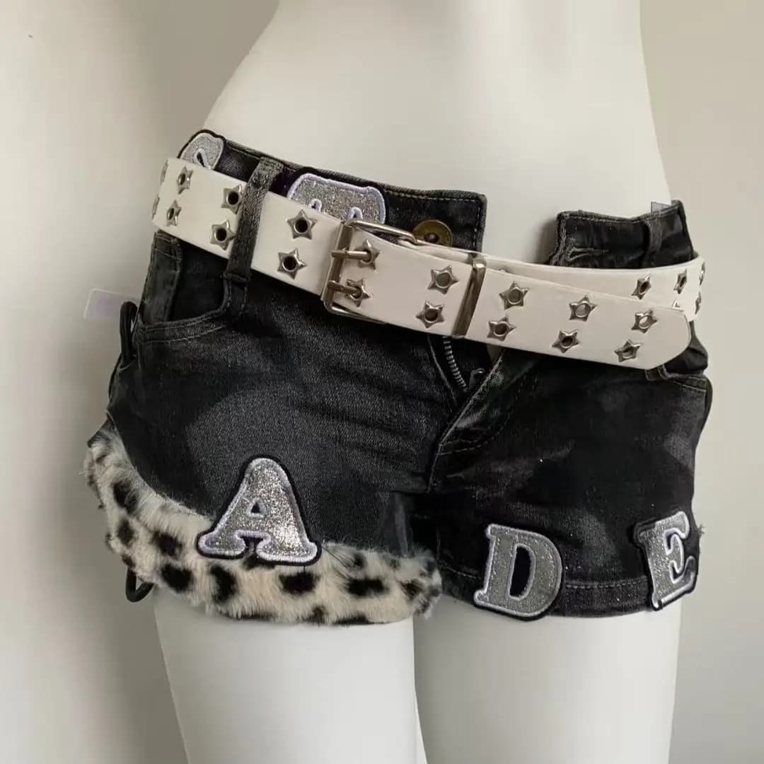 Y2k jeans shorts with embroidered patches Woman Harajuku Retro Hot Girl Sexy Jeans ultra shorts Fashion Streetwear Sports pants