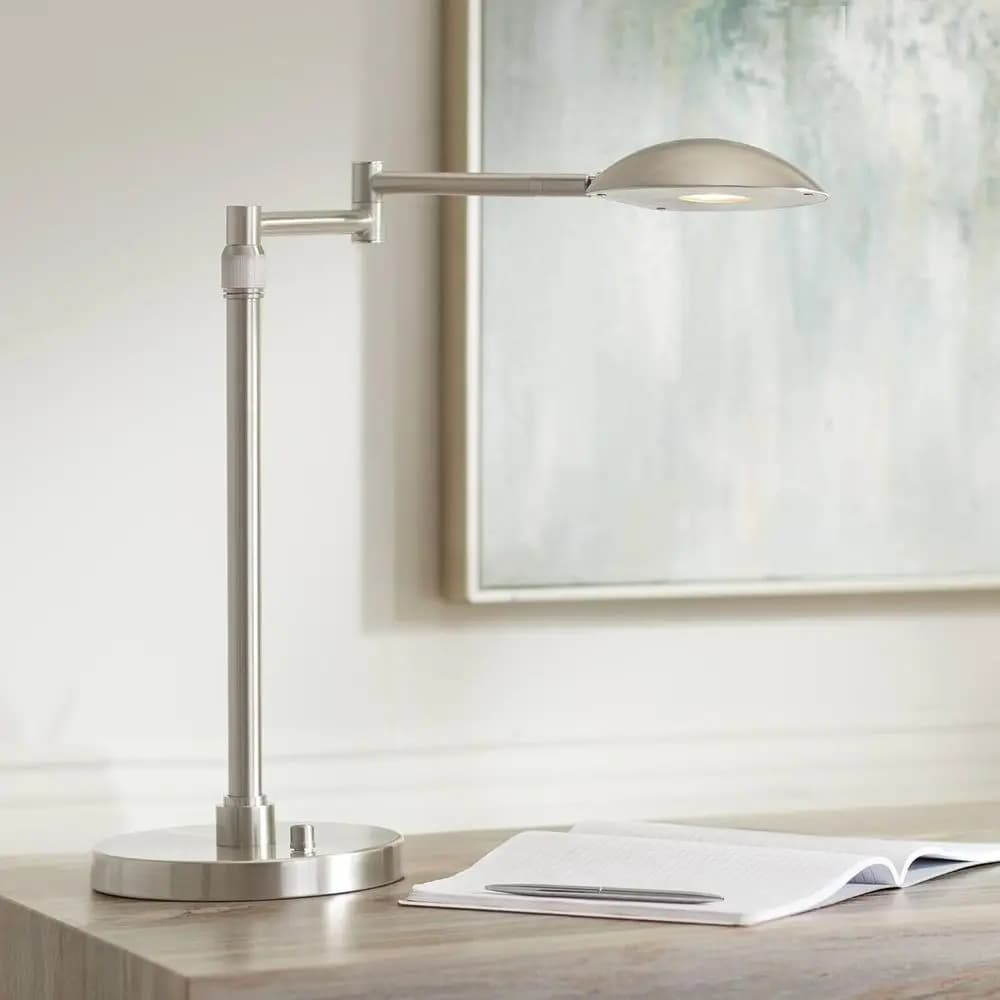 Elegant LED Desk Lamp Elliptical, Height Adjustable, 24.5, Nichel Satinato, Suitable for Home and Office