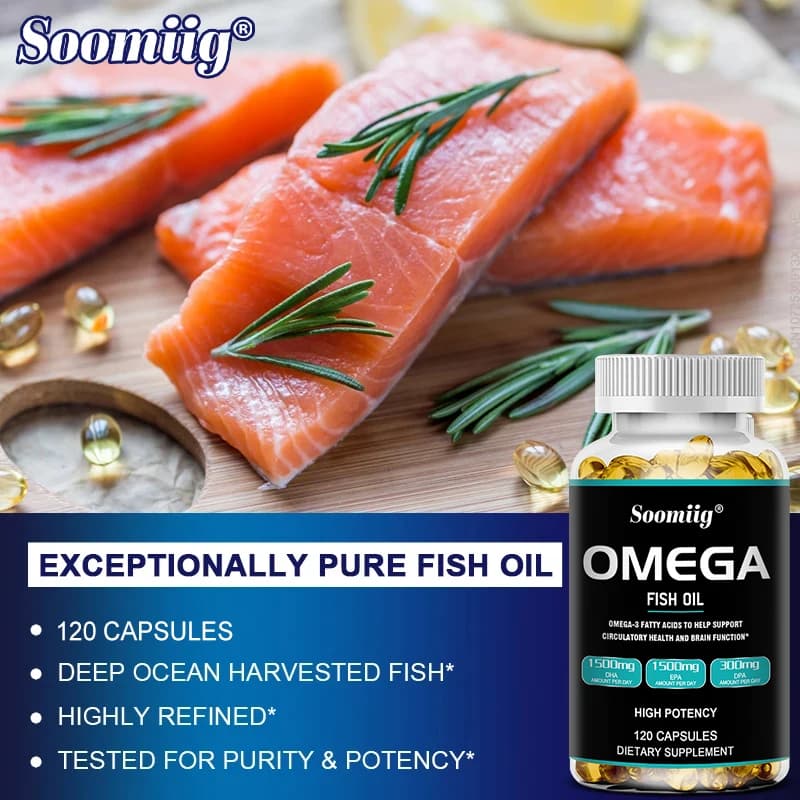 Capsule di Olio di Pesce Omega 3 3300mg - Alto Contenuto di EPA e DHA, Supporta la Salute di Cervello, Cuore, Articolazioni, Occhi, Pelle, Sistema Immunitario e Capelli