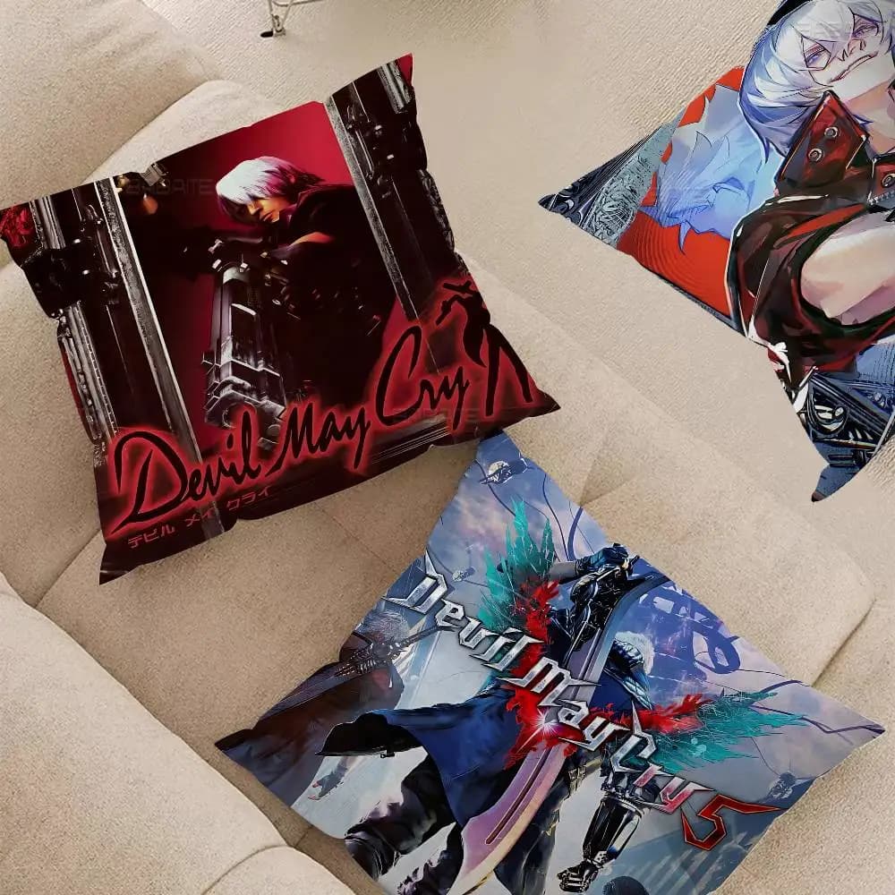 Classico D-Devil M-May C-Cry Gioco d'azione Fodere per cuscini Cartoon Divano Decorativo Casa Stampa fronte-retro Breve peluche Carino