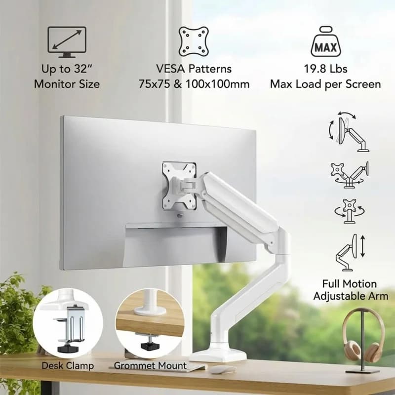 Supporto da scrivania regolabile per monitor singolo fino a 32 pollici, braccio per monitor per carichi pesanti.