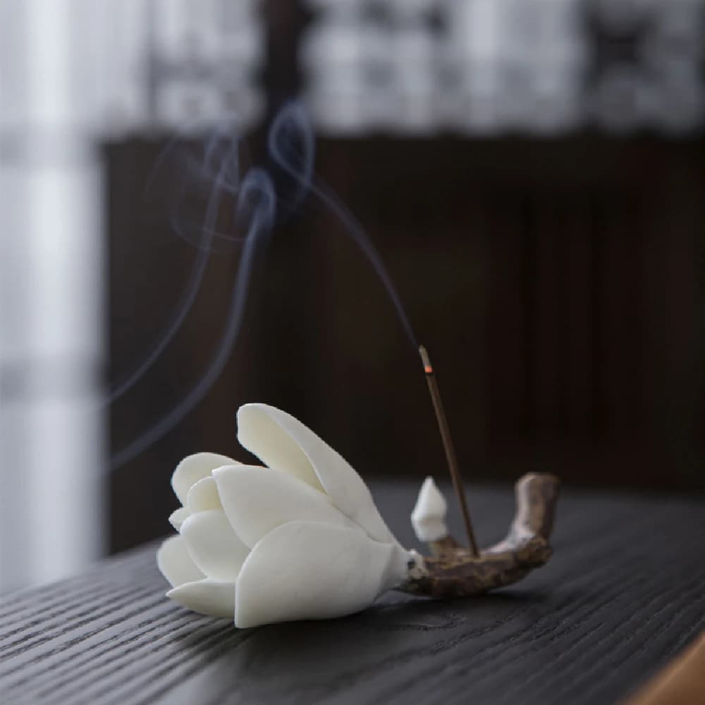 1 hand-made ceramic incense holder with magnolia flower, Zen incense door for creative interiors, gift for incense decoration and tea ceremony