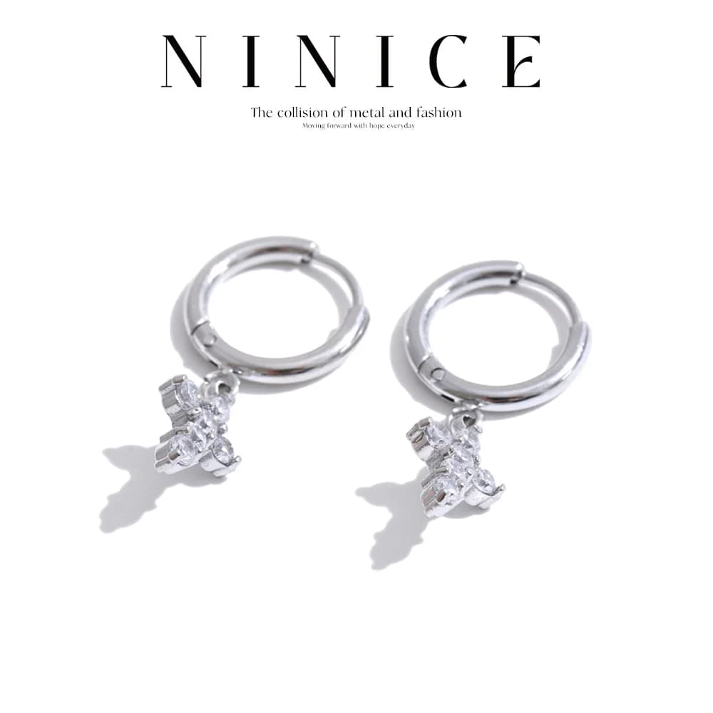 NiNice Stainless Steel Cubic Zirconia Cross Drop Earrings for Women Temperament Trending Classic Jewelry Party Gift