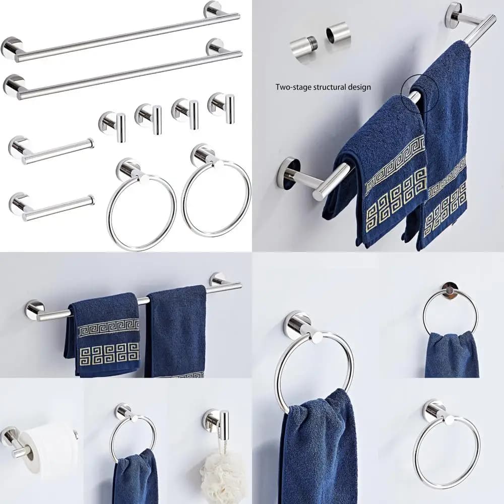 Set di accessori da bagno da 10 pezzi in acciaio inossidabile con portasciugamani, portasciugamani da 24 pollici, accessori da bagno a parete