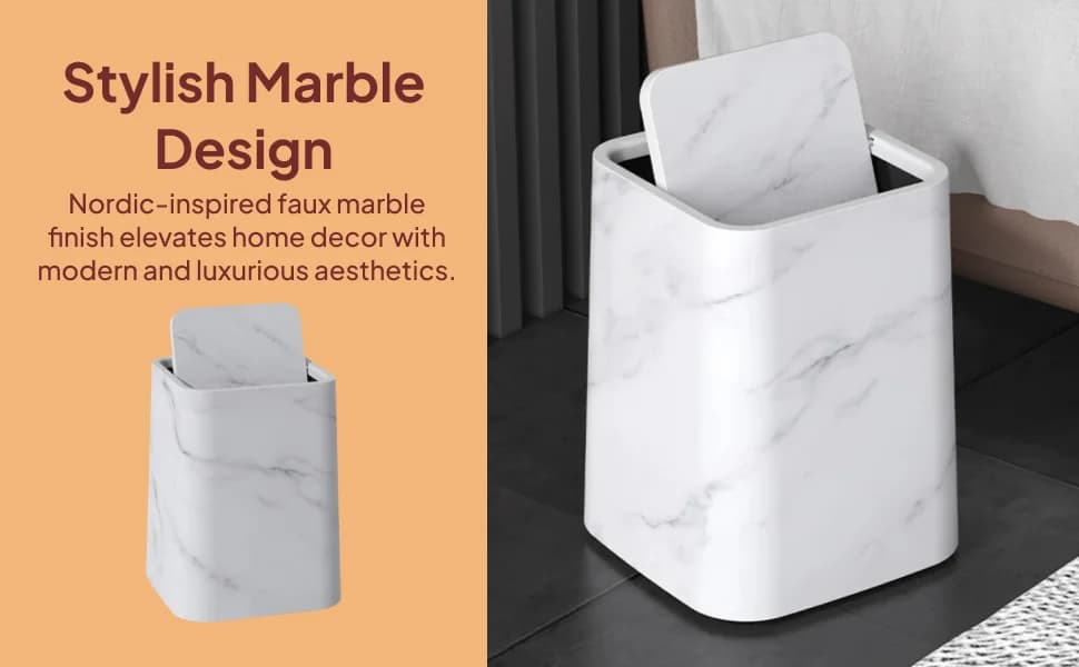 Marble Bathroom Trash Can Garbage Basket Reusable Square Waste Bin Garbage Container Household Trash Bin for Living Room Home