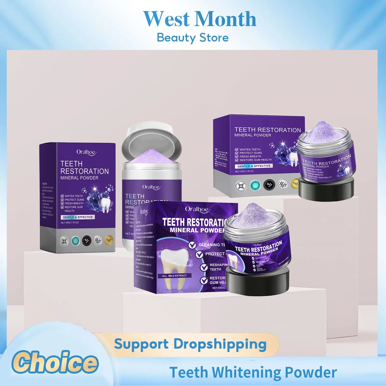Teeth whitening Purple Powder Oral pulse Anti tooth decay Remove Alitosis Strengthen gums Update toothpaste Dental whitening