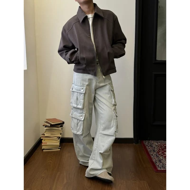 Giacca da Uomo Gialla in Pelle Oversize, Stile Viking, per Pesca e Intrattenimento, con Rete, Invernale, con Cappuccio, da Corsa, alla Moda e Cool