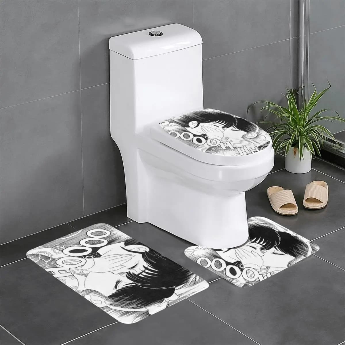 Ranma e Akane Kiss Ranma 12 Edizione speciale 3 pezzi Tappetino da bagno Set da bagno Copriwater Decorazioni per la casa Tappeto antiscivolo Tappeto