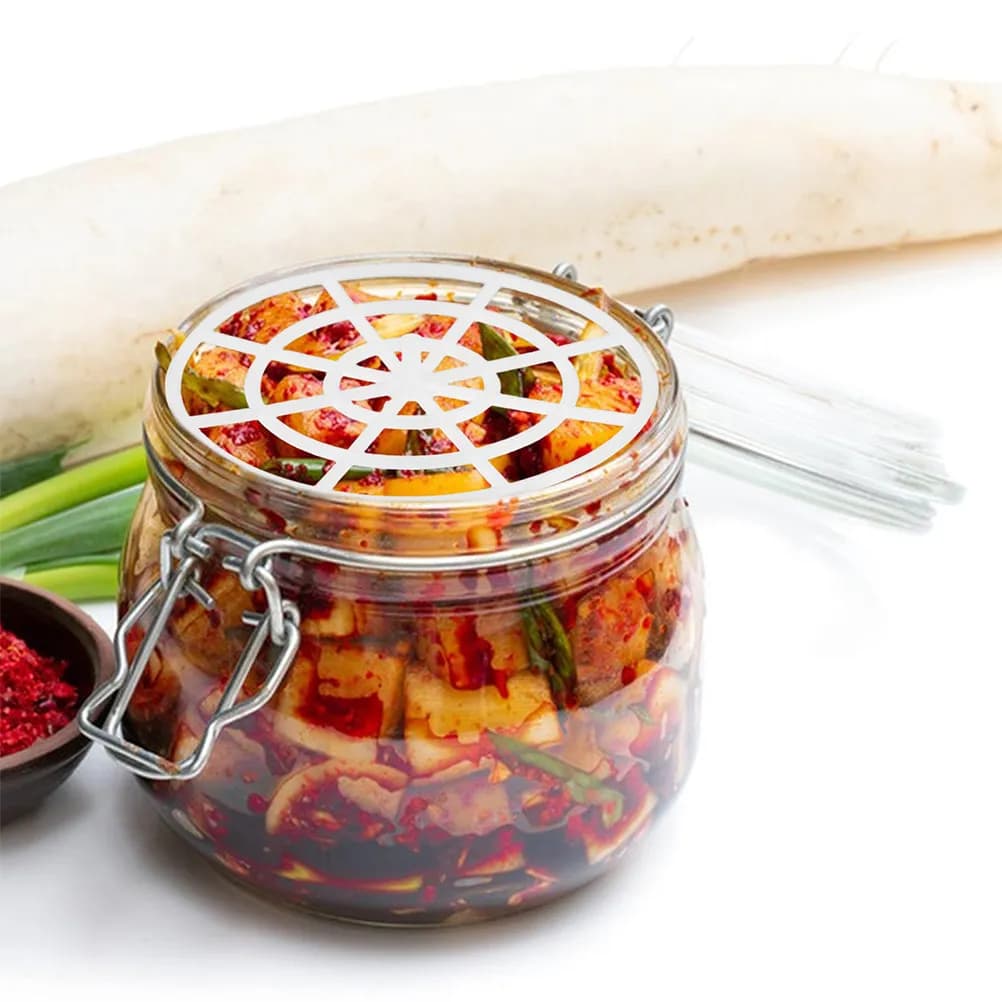 Set di 10 Pezzi: Strumento per la Fermentazione di Verdure, Pressa per Sottaceti, Piastra di Pressione in Rete di Plastica per Barattoli, Dispositivo per la Fermentazione di Cavoli Fermentati per Cucina Domestica