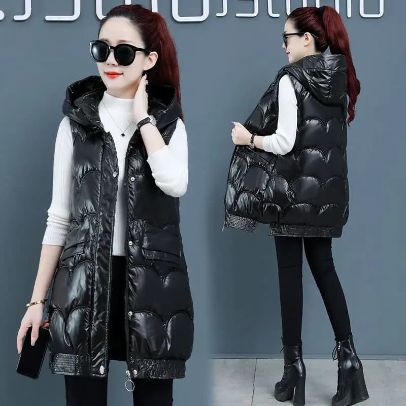 Moda coreana Bright Down gilet con cappuccio cappotto donna autunno inverno gilet lungo femminile Casual giacca senza maniche calda spessa R031