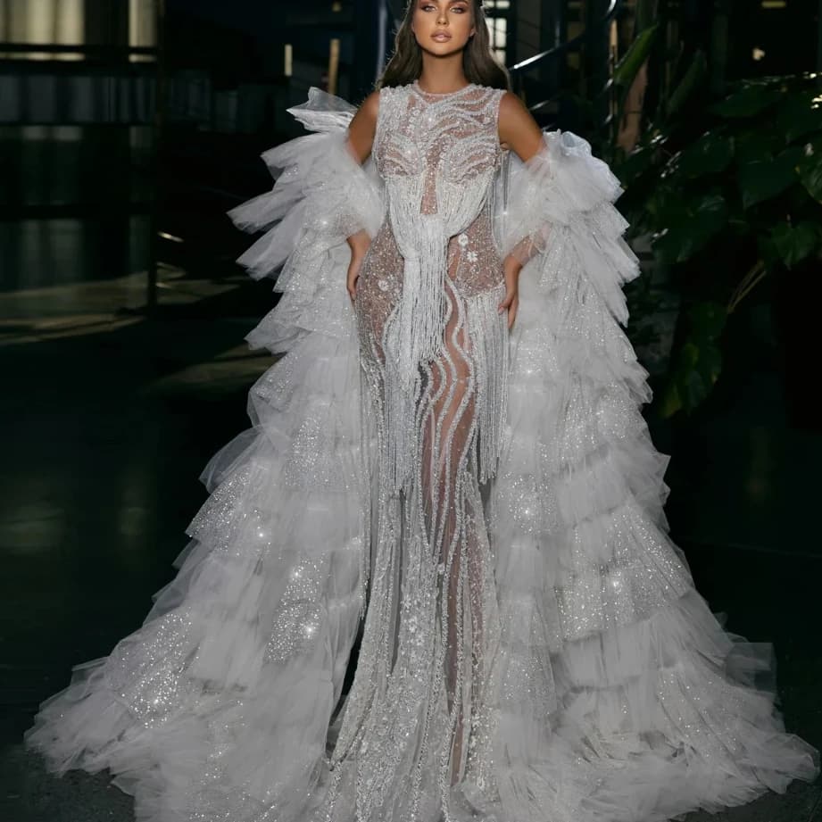 Glitter Increated Women's Tulle Coat Layered Dance Coat Evening Party Fashion Wedding Wedding Dresses Mantle Color Customized