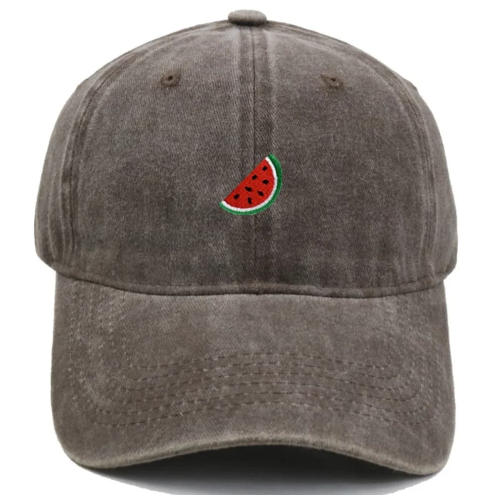 Watermelon Embroidered Baseball Cap Visor Washed Cotton Peaked Cap Sun Protection Adjustable Sunscreen Hats for Outdoor Hiking