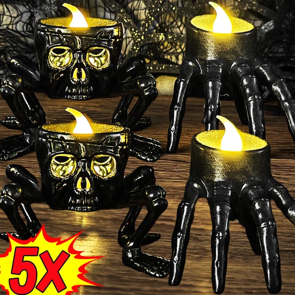 Halloween Skull LED Candle Light Halloween Party Four Legged Skull Hand Horror Atmosphere Lamp Home Haunted House Props Ornament
