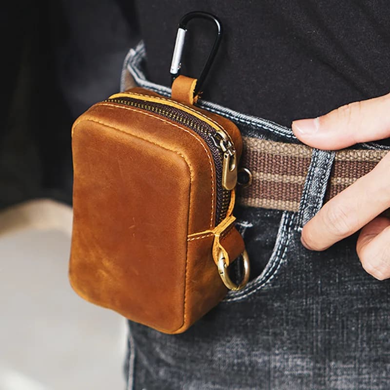Men's Vintage Waist Bag Crazy Horse Leather Travel Belt Men's Marsupi Small Waist Bag Outdoor Sports Bag