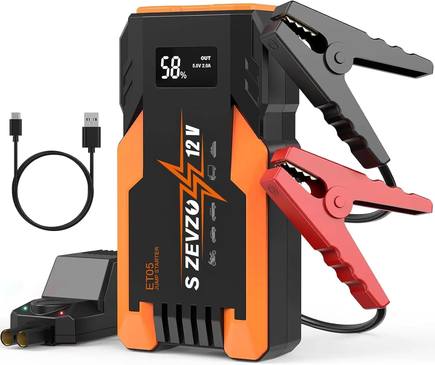 Avviatore d'Emergenza Portatile 3000A per Motori a Benzina e Diesel, Batteria 12V con Porte USB, Display LCD e Torcia