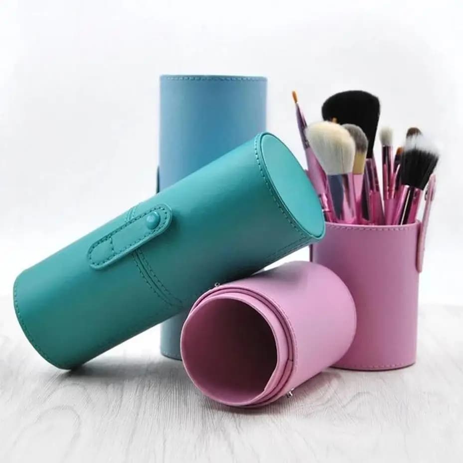 1 Pezzo Porta Pennelli Trucco in PU, Contenitore Cilindrico per Pennelli da Trucco, Borsa Porta Utensili di Bellezza