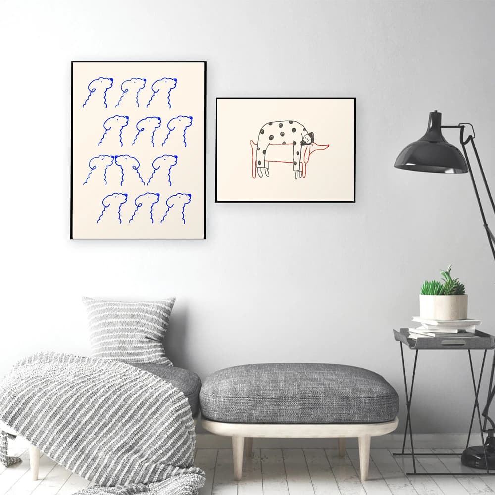 Simpatico cane linea blu poster astratto immagine da parete per animali domestici animali tela pittura arte minimalista stampa moderna decorazione della camera da letto della scuola materna