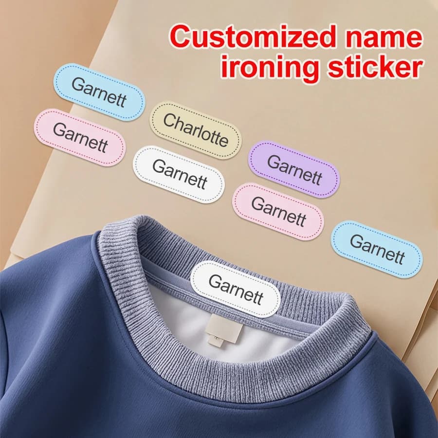Adesivi impermeabili personalizzati per abbigliamento: etichette con nome multilingue per bambini, etichette personalizzate termoadesive per elementi essenziali scolastici e viaggi